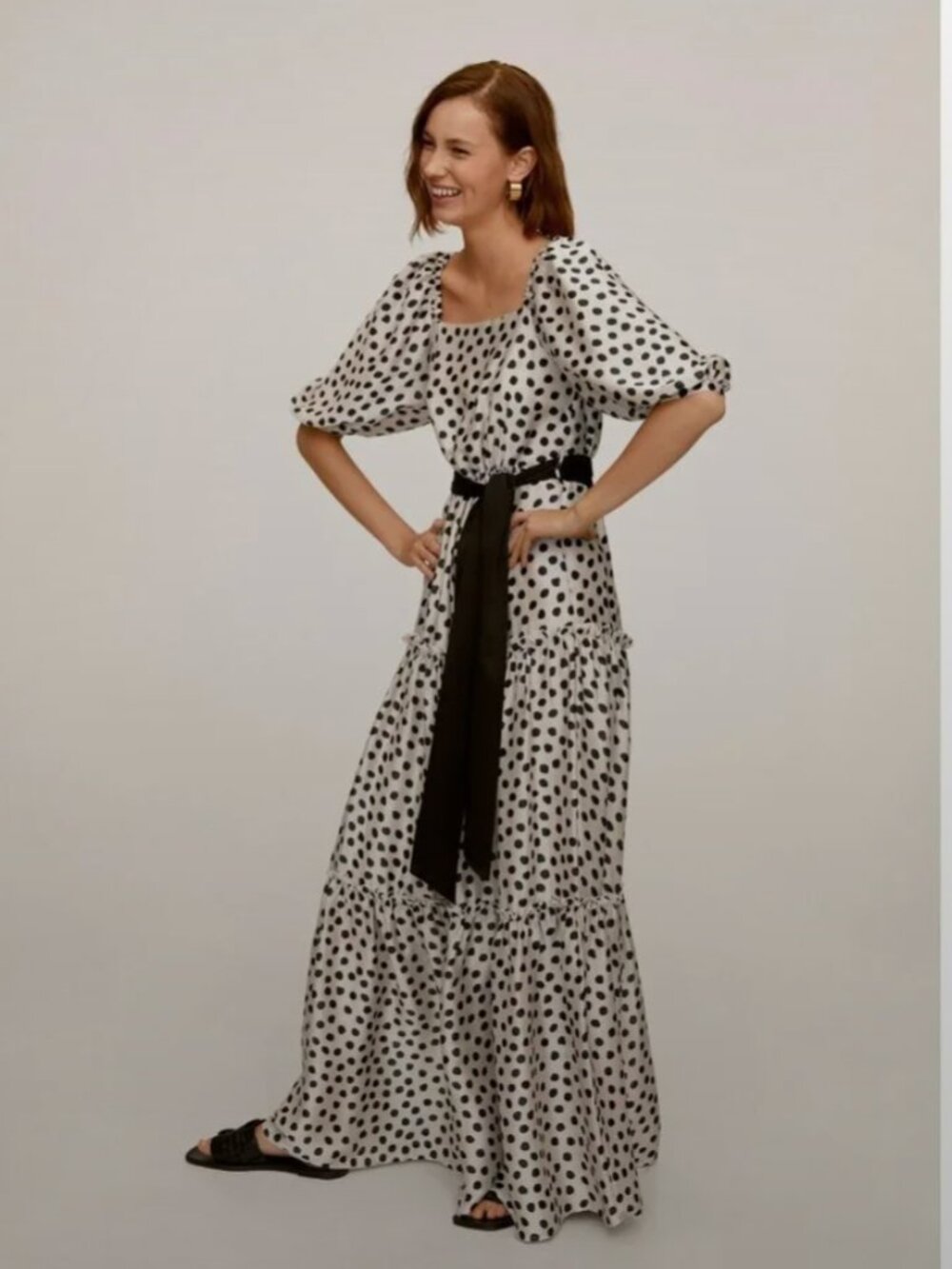 Mango Black and White Polka Dot Maxi Dress